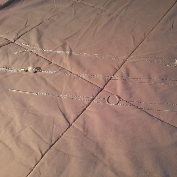 3 Silver Tone Long Statement Pendant Necklaces - Picture 5 of 12